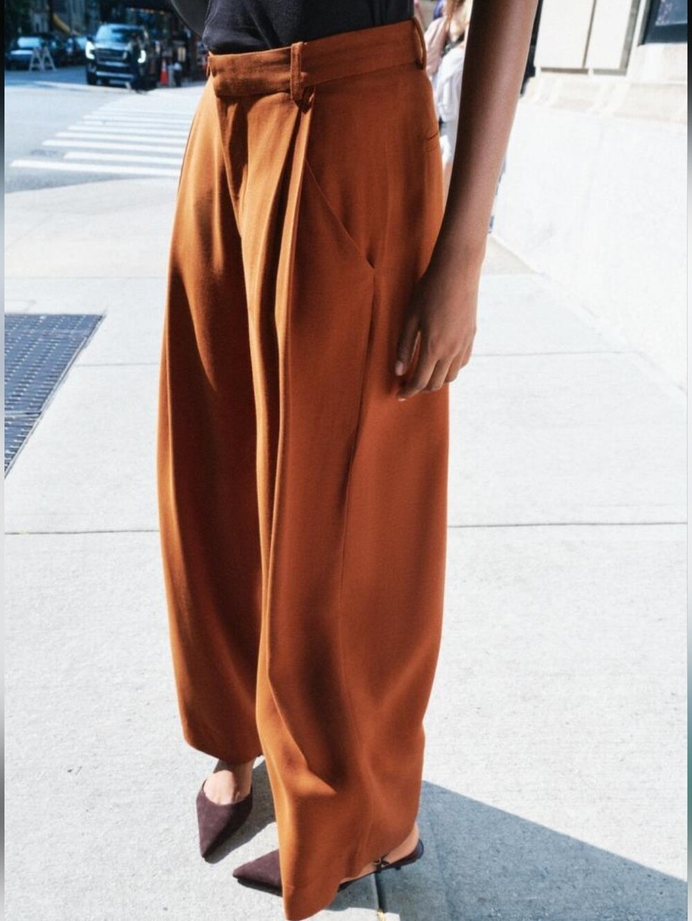 ZARA ZW Collection Pleated Pants Trousers In Caramel Rust Brown